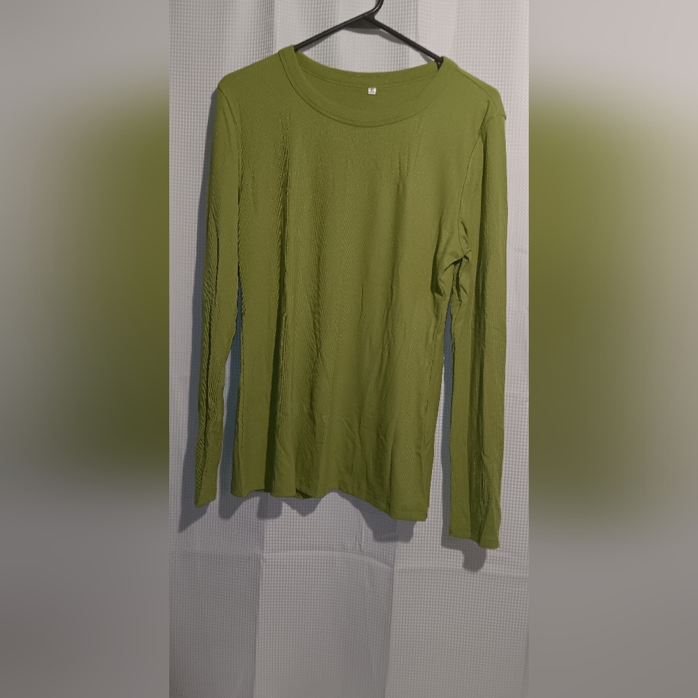 Women's Long Sleeve Ribbed Top - Olive Green